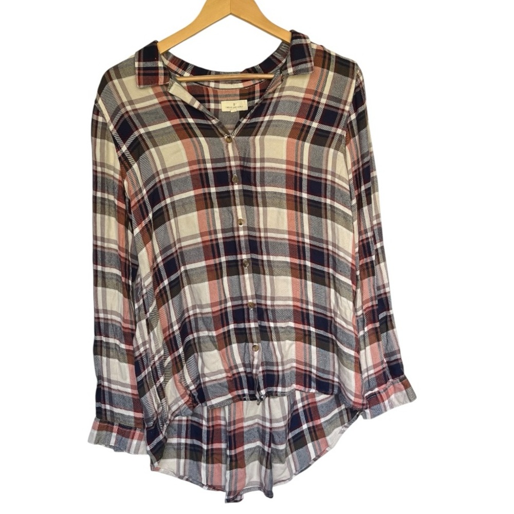 Large Thread & Supply plaid long sleeve button up blouse olive copper